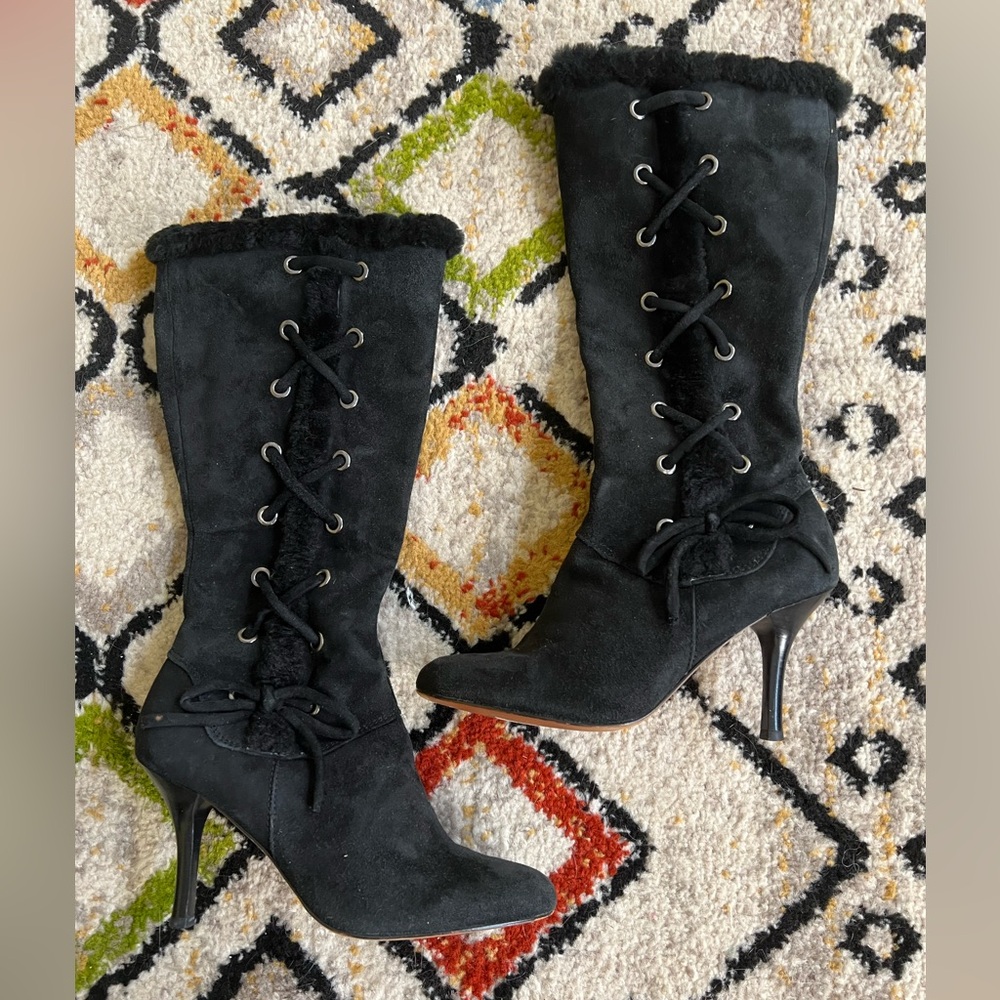 Joan & David Black Suede Heeled Boots